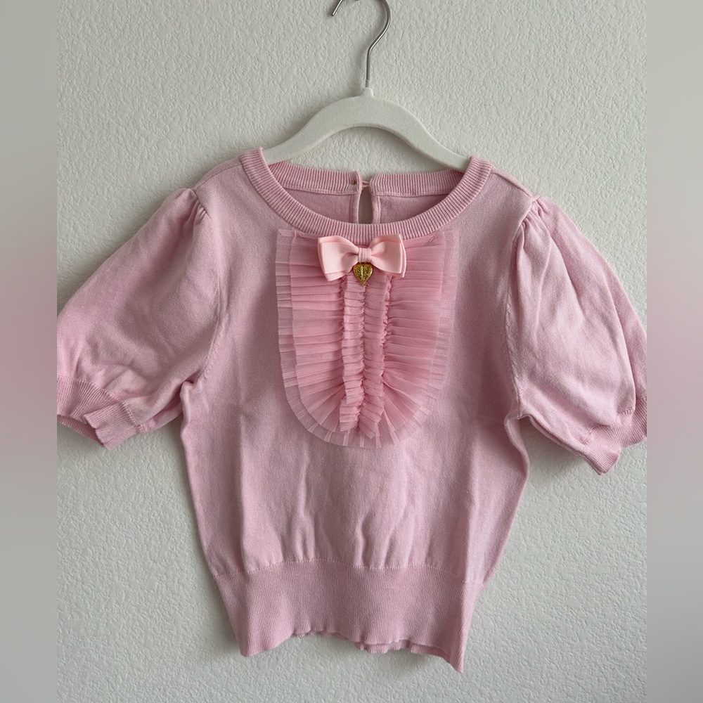 Pink Ruffled Blouse with Puff Sleeves